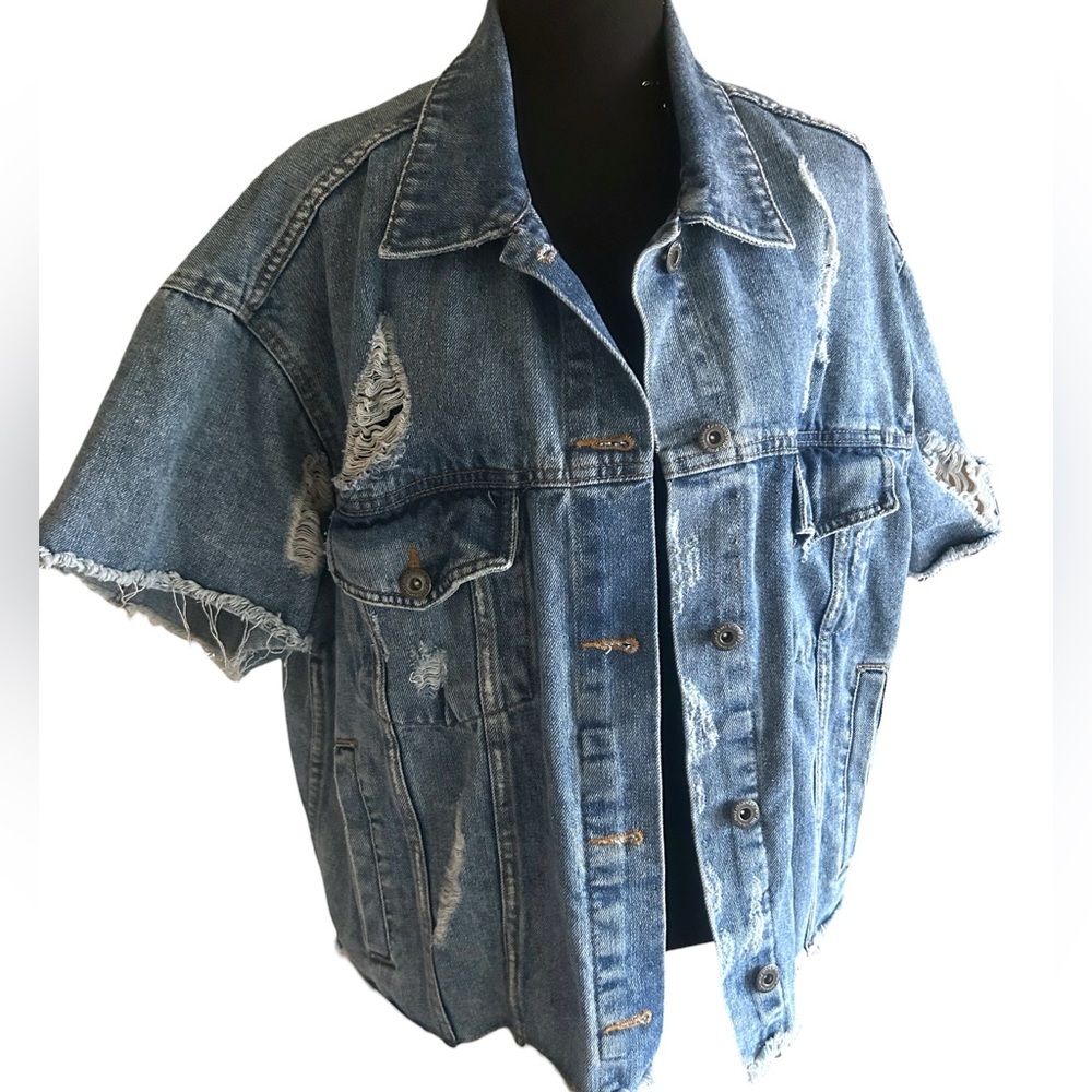 Highway Jeans Denim Boyfriend Shirt Distressed Oversized
